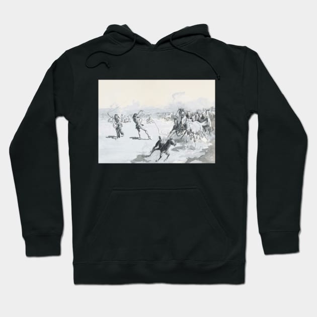 Indians Herding Wild Horses - Vintage Western American Art Hoodie by Click Here For More